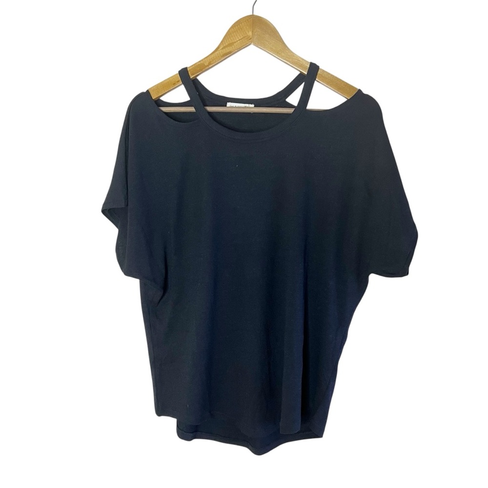 rag & bones jeans Cold Shoulder Black Blouse Size M Short Sleeves Basic